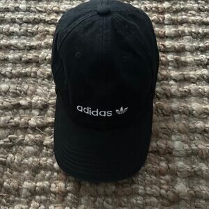 Adidas Originals Black Strapback Baseball Hat Trefoil Logo One Size- EUC